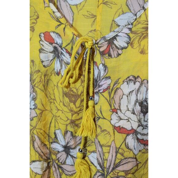 Unique Spectrum Yellow Floral Flare S/S Top Women's 2X Tassels Lace Hem Pullover - Picture 3 of 14